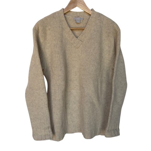 J. Crew Mens All Wool Oatmeal V-Neck Long Sleeve Sweater size S - has 1 Stain - Picture 1 of 8
